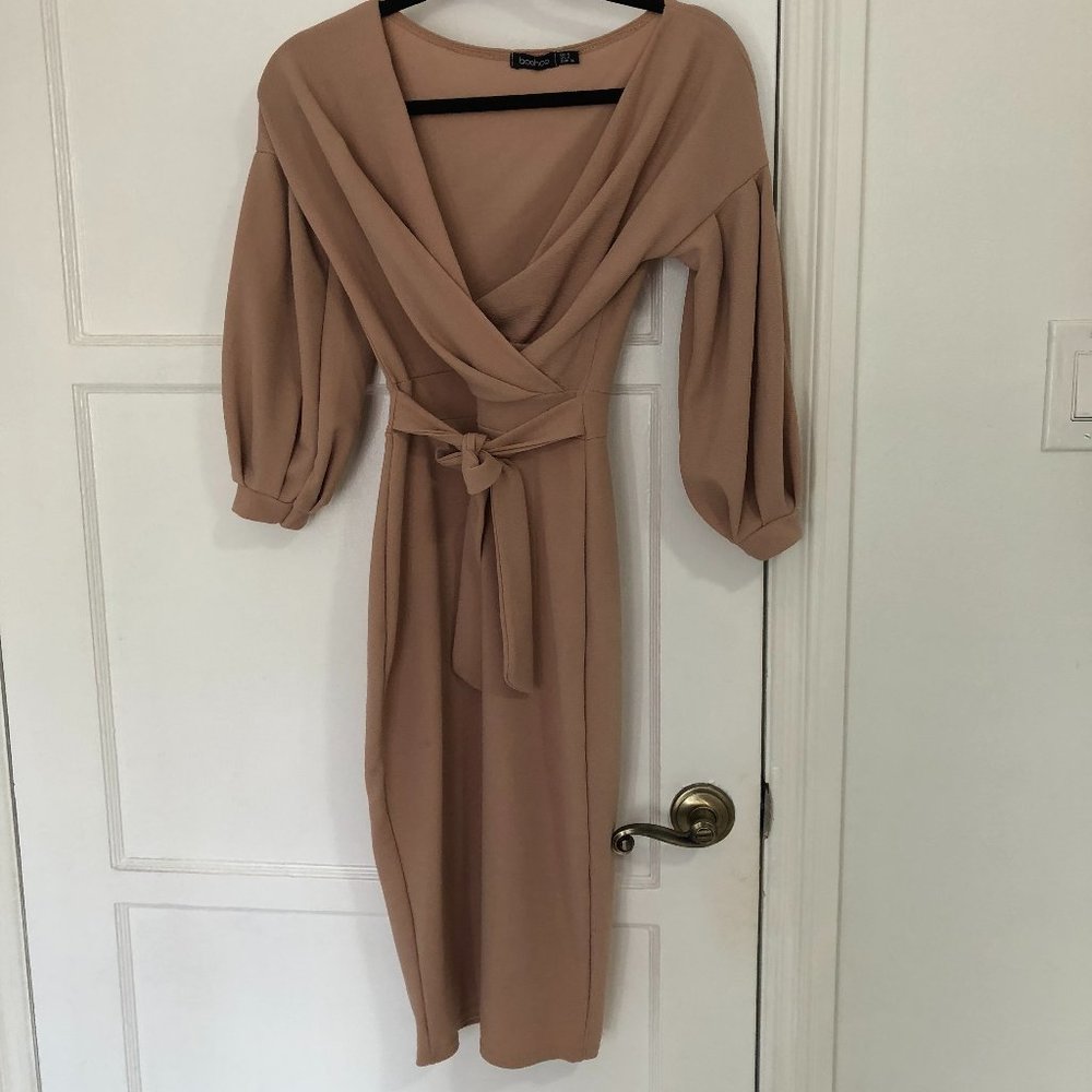 Boohoo Nude Wrap Style Dress